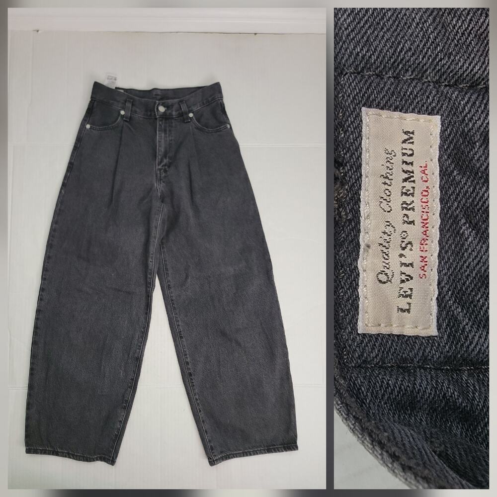 Levis Premium Barrel Leg Jeans Women 25 Charcoal Stonewash Loose Leg Denim